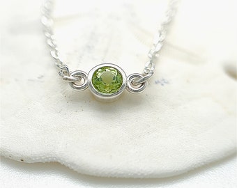 Peridot Solitaire Necklace Sterling Silver