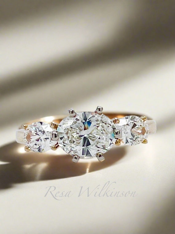 Three Oval Diamond Horizintal Engagement Ring 1.82 Carats GIA Certified