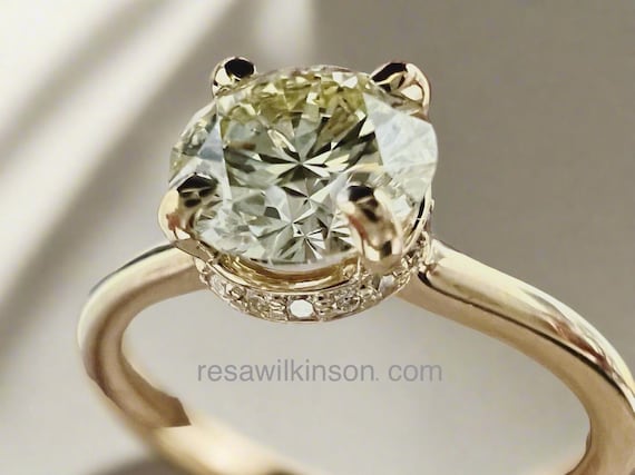 Hidden Halo Natural 1.04 Carat  Diamond Engagement Ring 14k Yellow Ready to Ship
