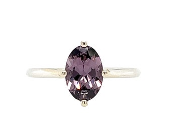 Oval Purple Spinel Engagement Ring North South East West Prongs 14k White