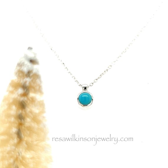 Minimalist Turquoise Necklace Adjustable Sterling Silver