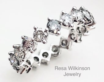 Salt and Pepper Diamond Eternity Band: 1.87 Carat 14k White Gold, US Size 6