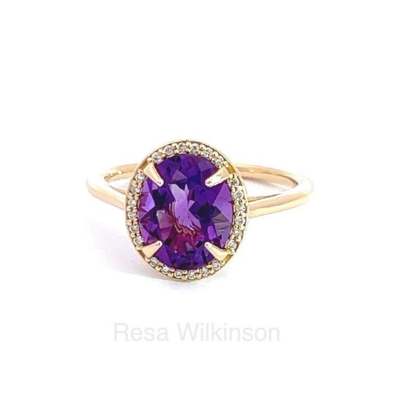 Oval Amethyst and Diamond Halo Engagement Ring ON SALE