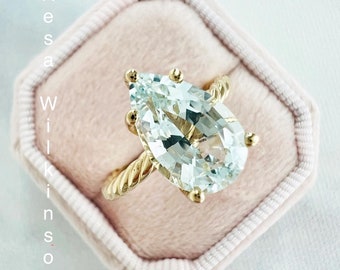 Natural Aquamarine 2.69 Carat Pear Shape Solitaire Ring