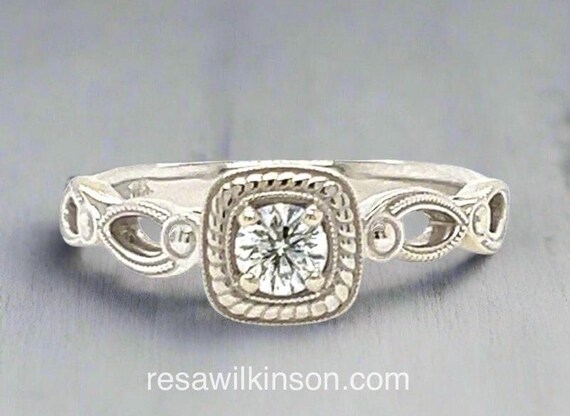 Diamond Engagement Ring Vintage Inspired with Certified Diamond