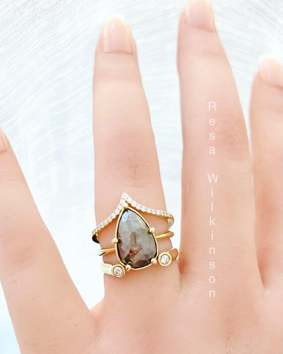 Natural Diamond 2.94 Carat Rose Cut Pear Shape Engagement Ring ON SALE
