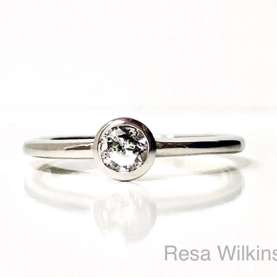 On Sale Gray Diamond Ring Bezel Set 14k White Stackable