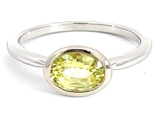 Oval Yellow Sapphire East West Set Solitaire Ring Unheated 1.09 Carat