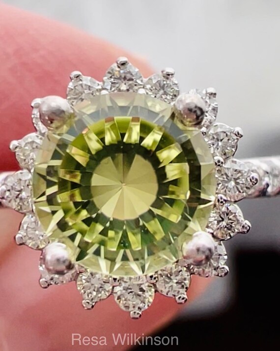 Chrysoberyl and Diamond Halo Engagement Ring Custom Gemstone