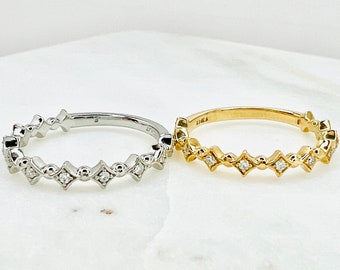 Crown Style Diamond Stackable Band Yellow Gold or Platinum