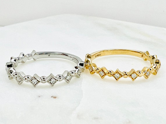 Crown Style Diamond Stackable Band Yellow Gold or Platinum