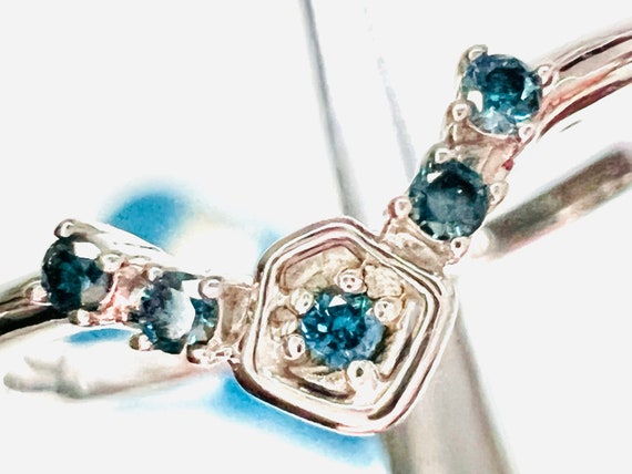Teal Blue Diamond Anniversary V shape Band on SALE