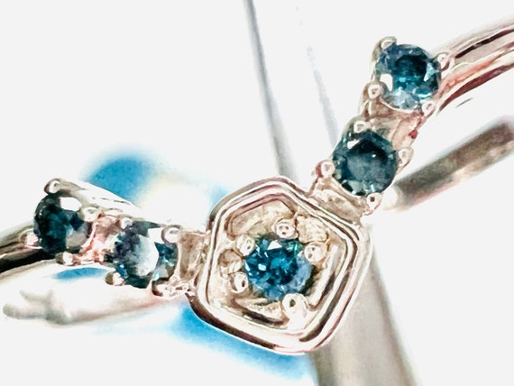 Teal Blue Diamond Anniversary Band Art Deco Inspired V shape