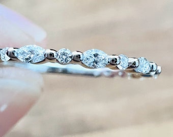 Marquise and Round Shape Natural Diamond 1/5 carat Anniversary Band