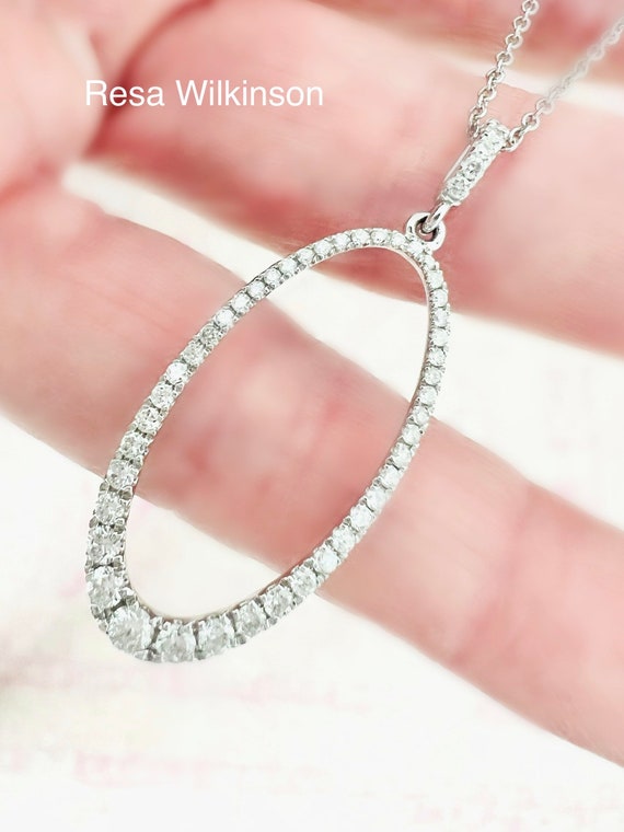 Oval Diamond Necklace 5/8 Carats 14k White