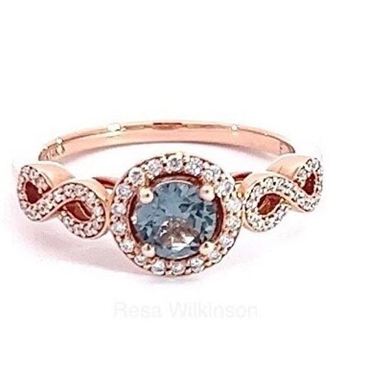 Blue Spinel and Diamond Halo Rose Gold Engagement Ring Infinity Design