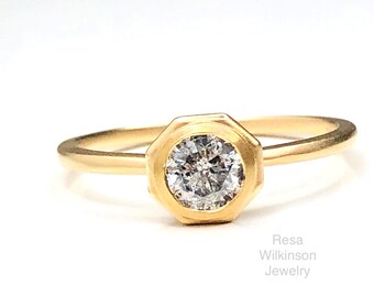 Gray Diamond 0.52 Carat Hexagon Shape Solitaire Ring