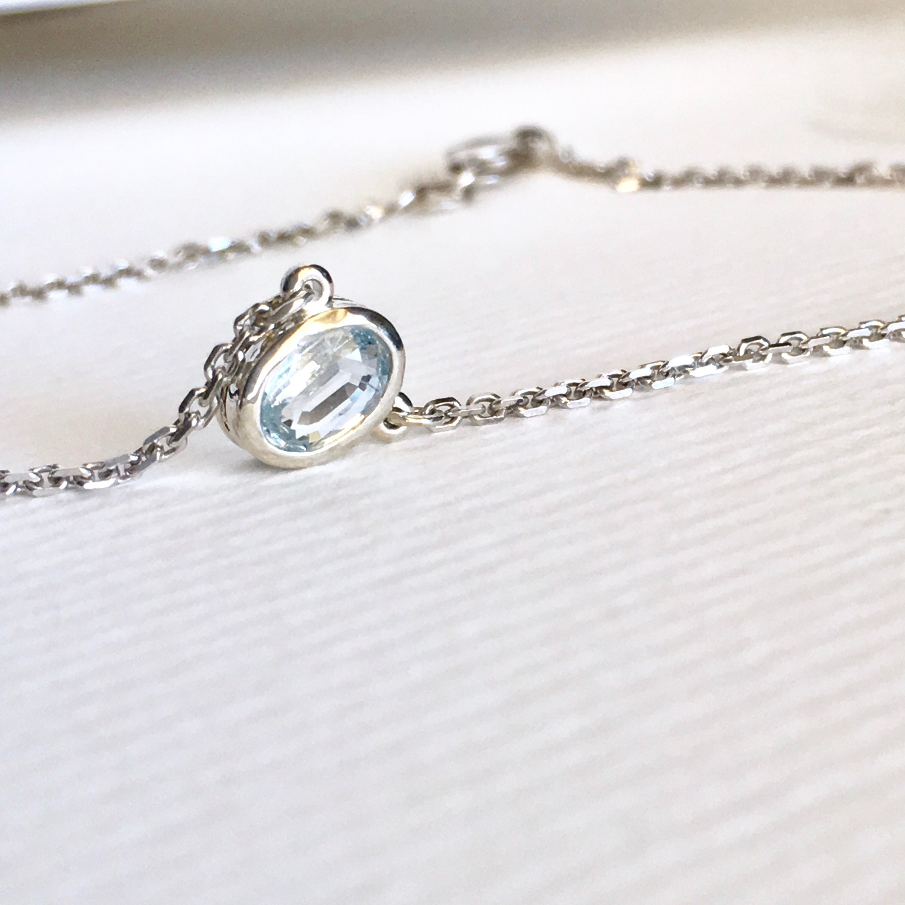 Oval Aquamarine Bezel Necklace Sterling Silver