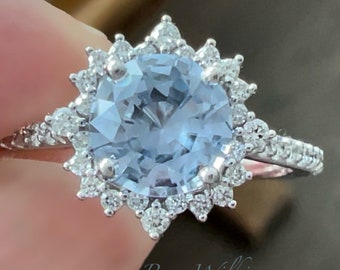 Sky Blue 1.26 Carat Sapphire and Diamond Halo Engagement Ring