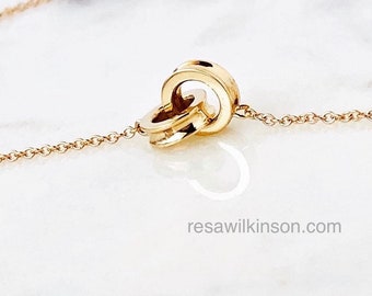 Interlocking Rings Necklace Solid 14k Yellow Gold
