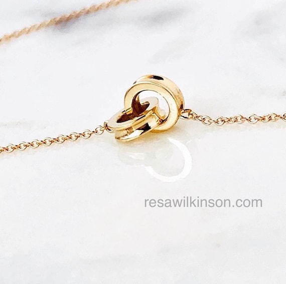 Interlocking Rings Necklace Solid 14k Yellow Gold