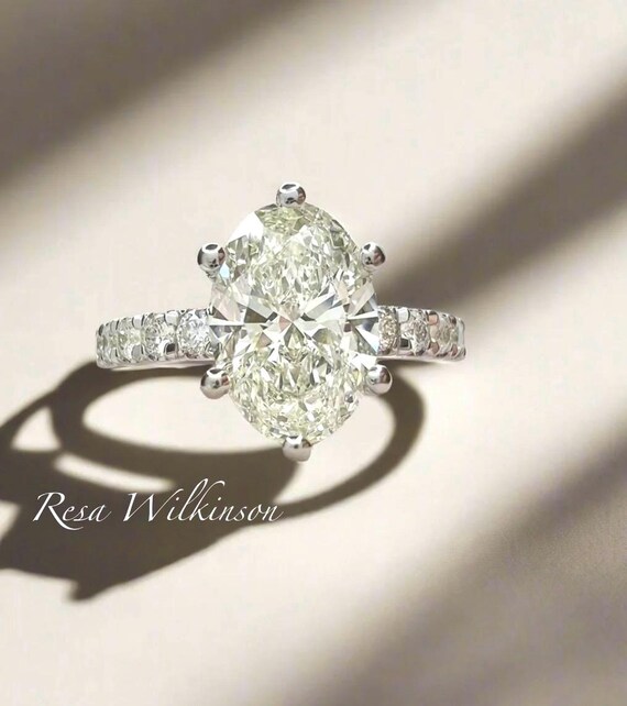 Oval Light Champagne Diamond Engagement Ring 2.07 Carats Ready to Ship