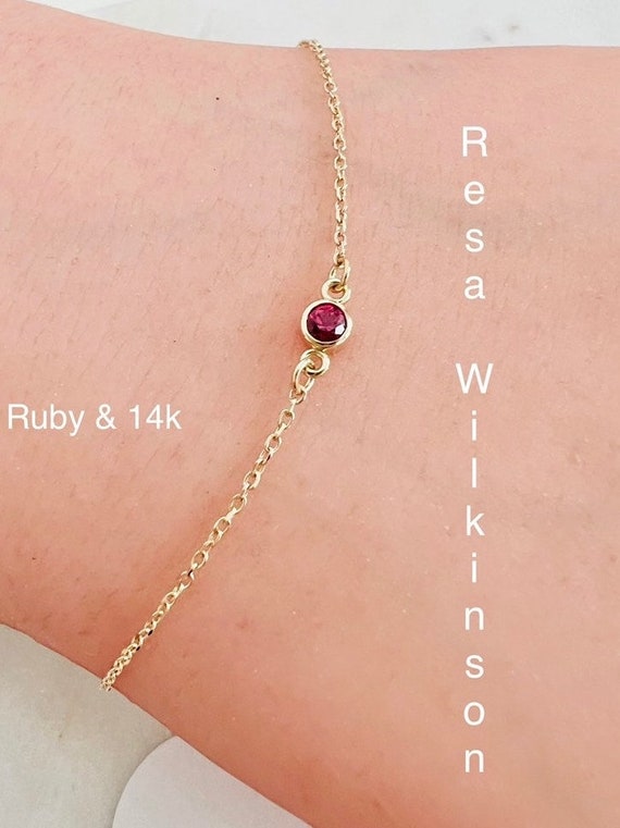 Ruby or Sapphire Minimalist Bracelet 14k