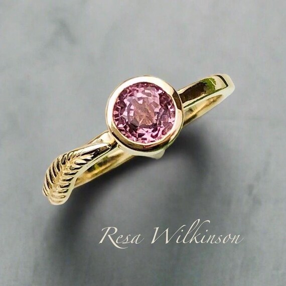 ON SALE Pink 0.80 Carat Spinel Custom Gold Leaf Solitaire Ring