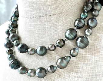 Fine Tahitian Baroque Shaped Pearl Necklace 37.5 Inches Magnetic Closure Opera Length