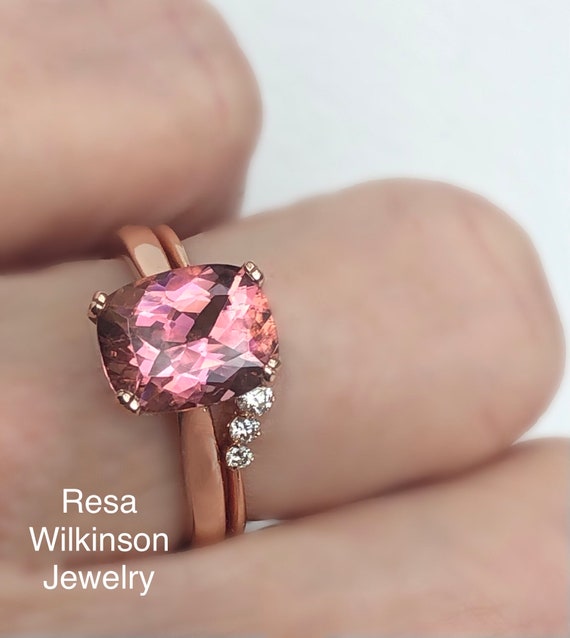 Natural Pink Tourmaline Rose Gold Solitaire Ring