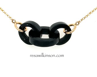 Black Jade Interlocking Necklace 14k Gold