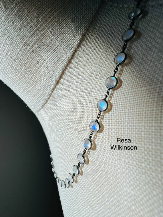 Rainbow Moonstone and Black Gold Galaxy Bezel Set Necklace