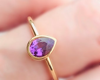 Pear Shape Purple Sapphire Bezel Set Ring Certified Stone