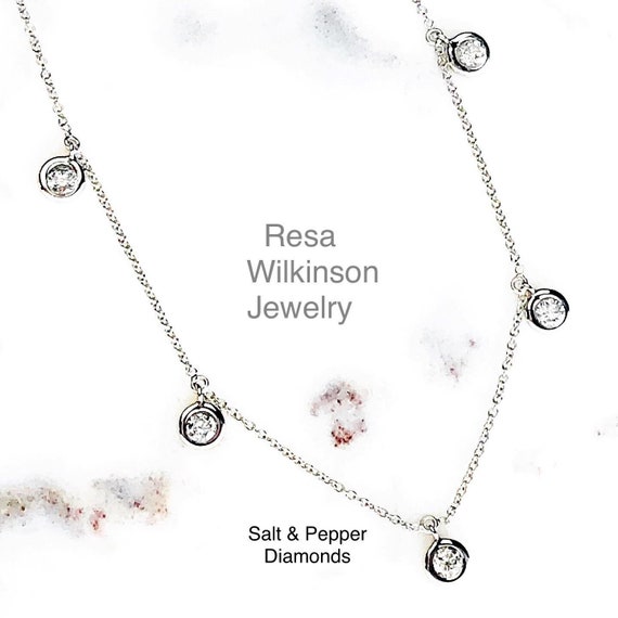 On Sale One Carat Gray Diamond Necklace Bezel Set 18k White Gold