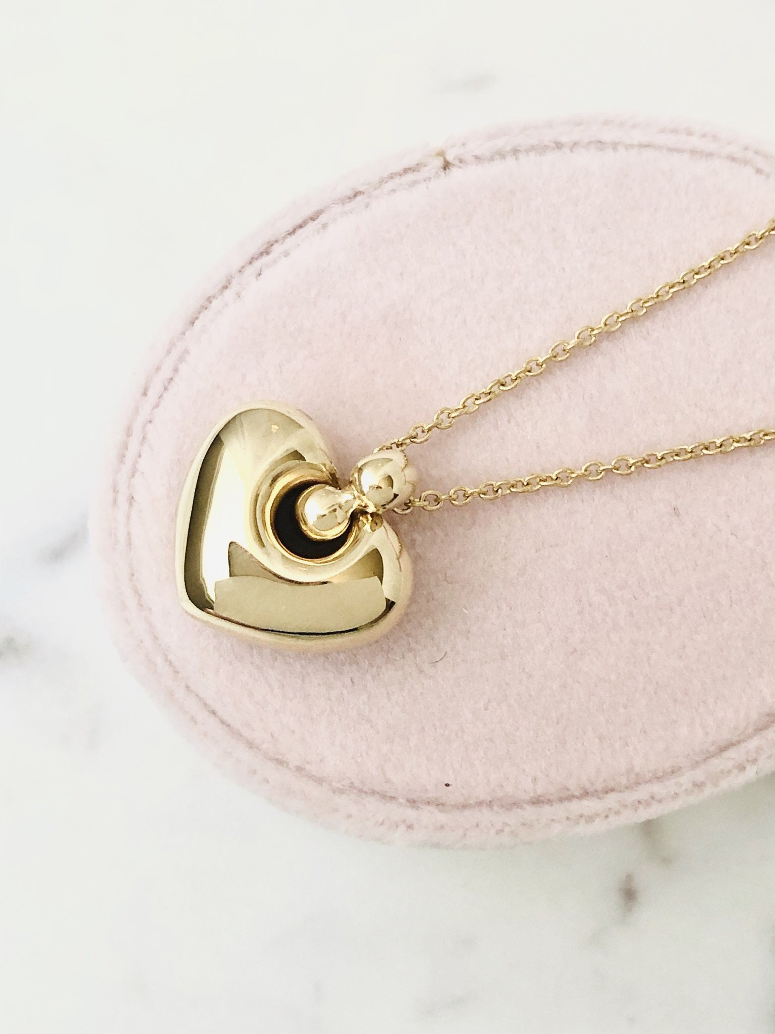 Gold Puff Heart Shaped Necklace 14k Yellow Available to Ship