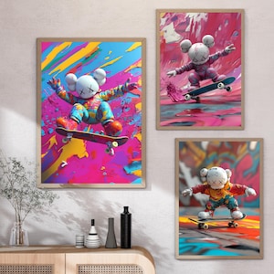 Kaws, kaws figure, kaws wall art, kaws poster, kaws poster set of 3, hypebeast decor, hypebeast posters, graffiti, digital download, #073