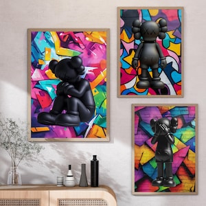 Kaws, kaws figure, kaws wall art, kaws poster, kaws poster set of 3, hypebeast decor, hypebeast posters, graffiti, digital download, #077