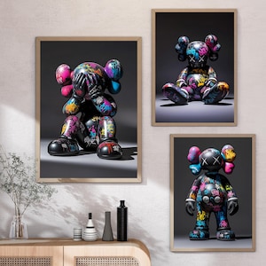 Kaws, kaws figure, kaws wall art, kaws poster, kaws poster set of 3, hypebeast decor, hypebeast posters, graffiti, digital download, #071