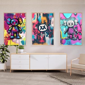 Kaws, kaws figure, graffiti, kaws wall art, kaws poster, kaws poster set of 3, hypebeast decor, hypebeast posters, wall-artful decor, #068