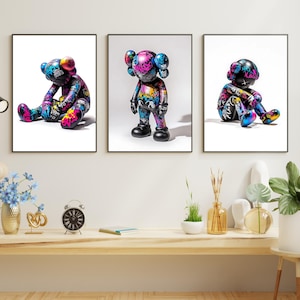 Kaws, kaws figure, kaws wall art, kaws poster, kaws poster set of 3, hypebeast decor, hypebeast posters, graffiti, digital download, #091