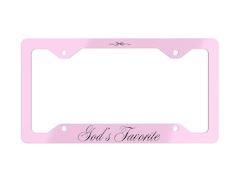 God's Favorite Metal License Plate Frame | Coquette Car Accessories | Pink Car Accessories | Aesthetic License Plate Frame | Cute Car Decor