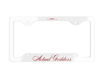 Actual Goddess Metal License Plate Frame | Coquette Car Accessories | White Car Accessories | Aesthetic License Plate Frame | Cute Car Decor