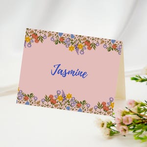Printable Personalised Place Card | Custom Folded Place Card Template | Custom Guest Name For Table Setting | Floral Tea Theme