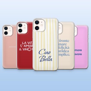 Italian Quote Phone Case Italy Aesthetic Cover voor iPhone 16 Pro, 15, 14, 13, 12, Samsung S25, S24Fe, S23, S22, A16, A55, Pixel 9 Pro, 8A