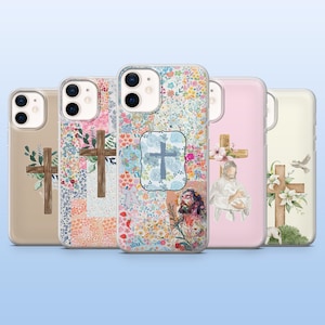 Jesus Cross Phone Case Catholic Jesus Christ Cover for iPhone 16 Pro, 15, 14, 13, 12, Samsung S25+, S23Fe, S24, S22, A16, A55, Pixel 9Pro, 8