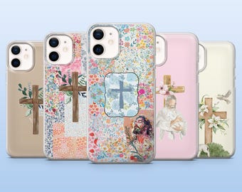 Jesus Cross Phone Case Catholic Jesus Christ Cover for iPhone 17Pro, 16, 15, 14, 13, 12, Samsung S25, S24, S23, S22, A16, A26, A56, Pixel 10