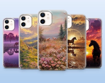 Horse Phone Case Equestrian Landscape Cover for iPhone 17Pro, 16, 15, 14, 13, 12,Samsung S25, S24, S23Fe, S22, A16, A26, A56, Pixel 10, 9Pro
