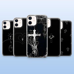 Black Cross Phone Case Jesus Cross Catholic Cover for iPhone 16 Pro, 15, 14, 13, 12, Samsung S25+, S23, S24, S22, A16, A55, Pixel 9Pro, 8A