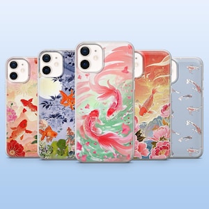 Koi Fish Phone Case Japanese Fish Cover for iPhone 16 Pro, 15, 14, 13, 12, Samsung S25+, S23Fe, S24, S22, A16, A55, Pixel 9Pro, 8A