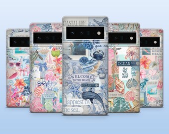 Beachy Phone Case Summer Pink Ocean Cover for Pixel 10, 10Pro, 9, 9Pro, 8A, 8, 7A, 6A, Samsung S25, S24Fe, S23, A16, iPhone 17, 16